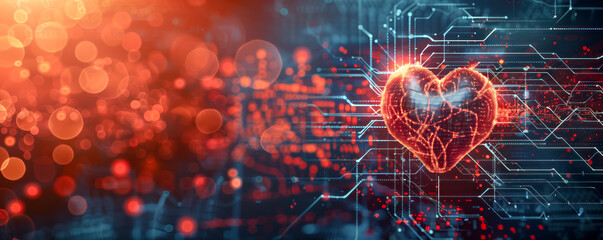 Panoramic background with heart shape on it. Cardiology and health care concept.