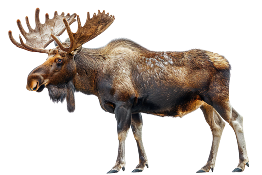 View from side of moose isolated on white background, transparent background