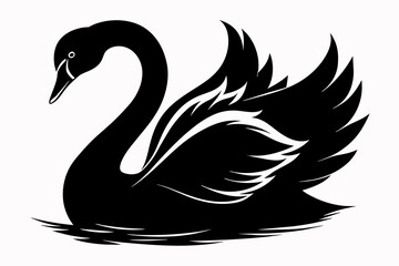 Fototapeta premium Swan Black Silhouette Vector with White Background,swan, bird, animal, vector, illustration, love, water, symbol, silhouette, duck, nature, lake, swans, art, black, cartoon, drawing, icon, design, 