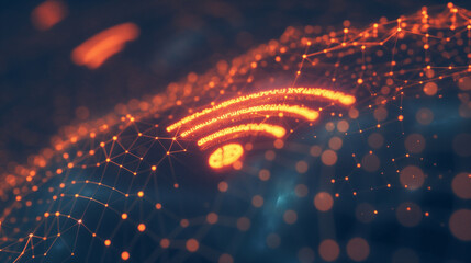 A glowing wifi symbol on a dynamic abstract data background, representing the power of wireless networks.