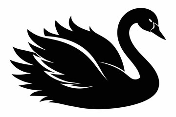 Obraz premium Swan Black Silhouette Vector with White Background,swan, bird, animal, vector, illustration, love, water, symbol, silhouette, duck, nature, lake, swans, art, black, cartoon, drawing, icon, design, 