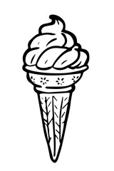 Ice cream cone hand drawn illustration. Summer dessert illustration for design and print. Simple drawing of ice cream.