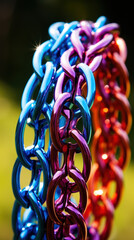 Three colorful chains are shown in a row