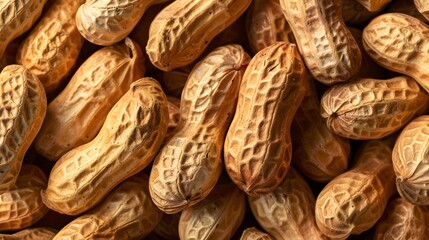 Fototapeta premium Peanuts are one of the main components in peanut butter. The background is filled with many peanuts, in the style of peanuts.