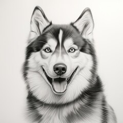 Husky Dog Drawing Black & White