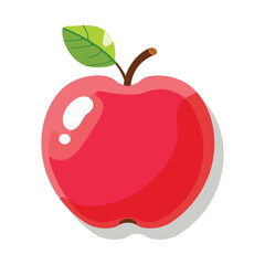 Tasty and colorful red apple in flat style. Cartoon character in vector illustration