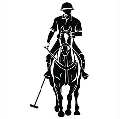 Silhouette of polo rider horse vector illustration.