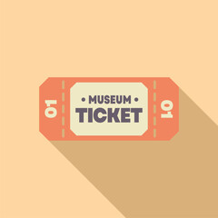 Simple museum ticket is laying on a solid background, casting a long shadow