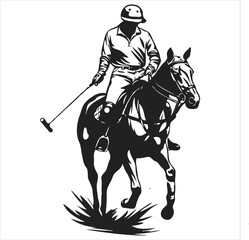 Silhouette of polo rider horse vector illustration.