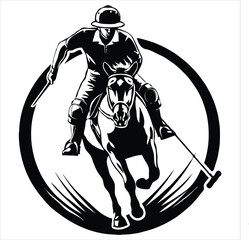 Silhouette of polo rider horse vector illustration.
