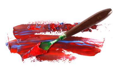 Blue and red oil paint with metal spatula isolated on white, clipping, top view