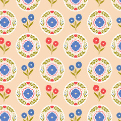 Naklejka premium Geometrical vintage pattern with flowers. Print for greeting card, wrapping paper, textile, wallpaper and invitation background.
