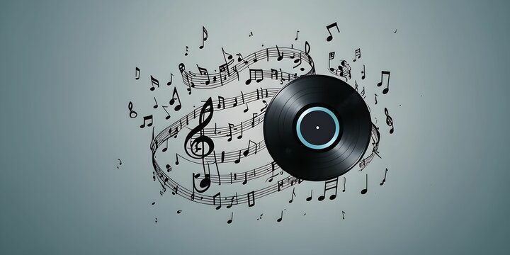 Fond de musique avec des notes sur une partition avec des symboles flottants.