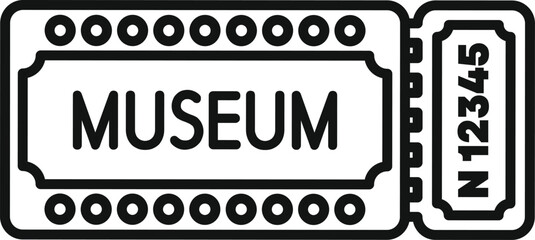 Simple line art illustration of a museum ticket granting access to art and history