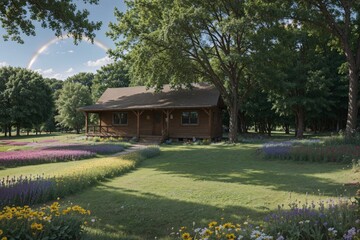 Radiant spring meadow with rainbows and writing area