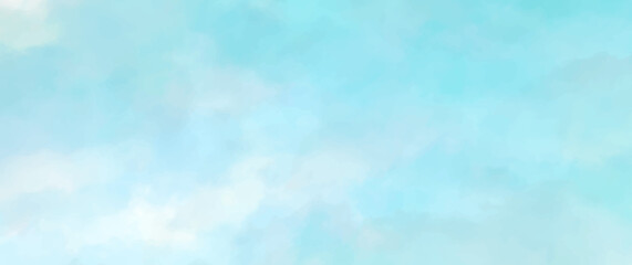 Blue vector watercolor texture with blue sky and white clouds. Hand drawn blue abstract vector illustration. Landscape background for design.