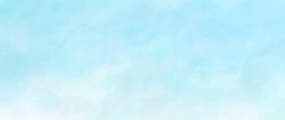 Blue vector watercolor texture with blue sky and white clouds. Hand drawn blue abstract vector illustration. Landscape background for design.
