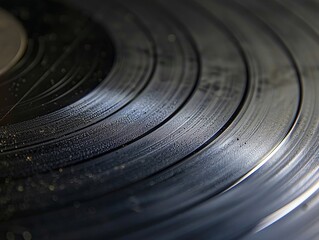 Stock photo of the surface texture of a vinyl record under high magnification, showing grooves and dust particles
