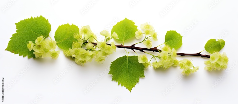 Poster linden flower branch beautiful isolated on white background flat lay top view. creative banner. copy