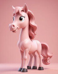 Fototapeta premium A 3D cartoon horse with a flowing mane and a gentle expression on a light pink background.