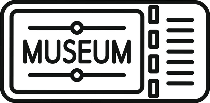 Simple line art icon showing a ticket for entry to a museum