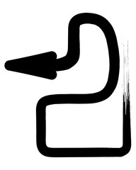 Arrow. Number 2. Sketch. The black arrow, forming a hook and curving, is directed up and to the left. Hand drawn sign. Vector illustration. Directional signs made from brush strokes. 