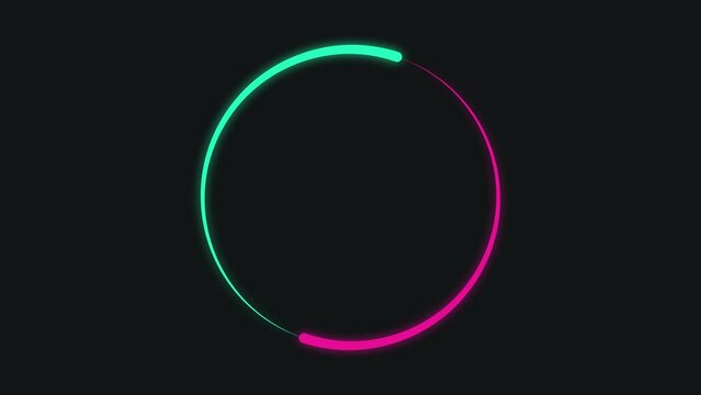 Neon glowing circles abstract futuristic motion background. Podium for product demonstration 3D seamless loop animation.