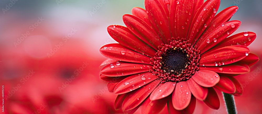 Poster close up view of the red flower daisy. creative banner. copyspace image