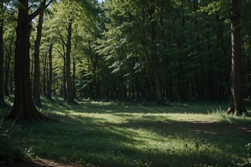 Fototapeta premium Enchanting forest with fairies and space for text