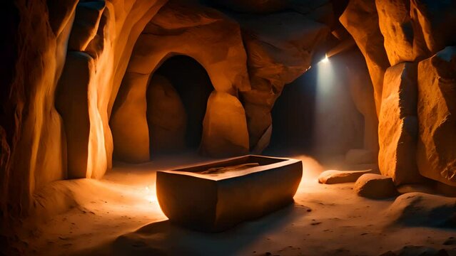 Stone Tomb With Light Beam Generative AI