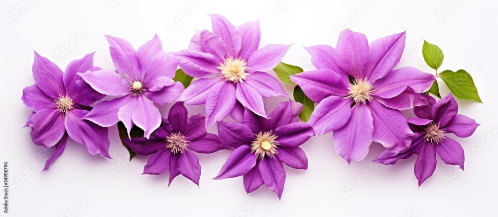Poster flower purple clematis isolated on white background floral pattern object flat lay top view. creativ
