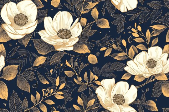Gold Floral Pattern on a Dark Background