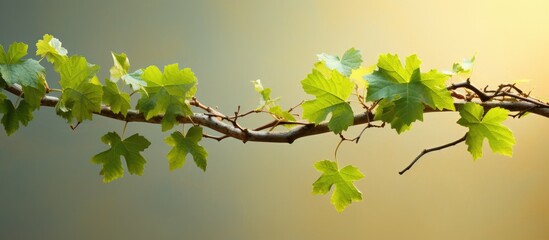Obraz premium BRANCH ON GRAPE VINE WITH LEAVES IN LIGHT. Creative banner. Copyspace image