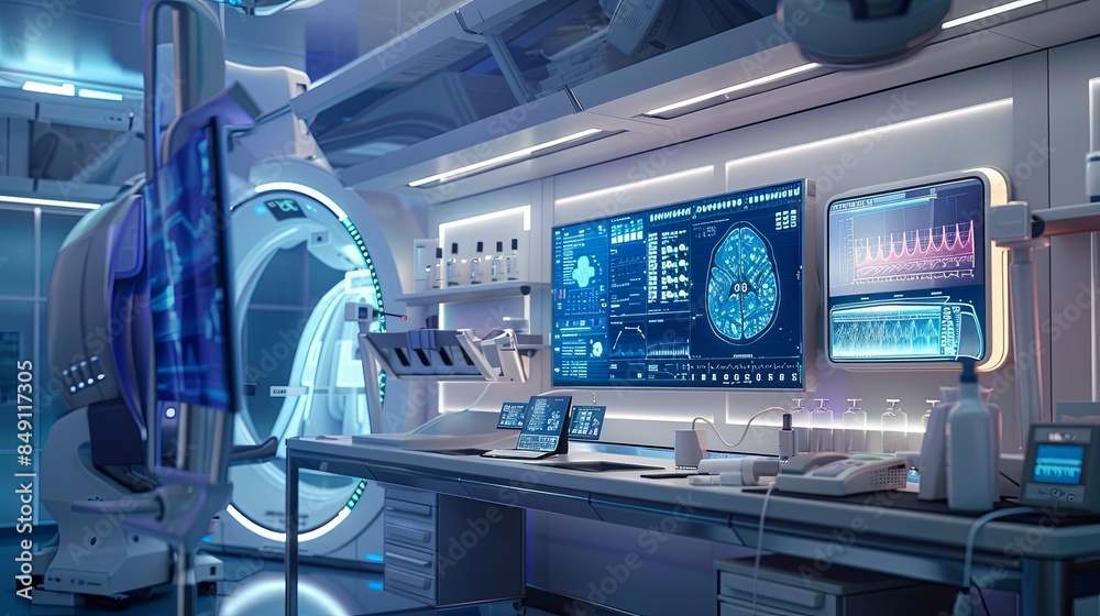 Leinwandbilder a clean and professional modern medical laboratory featuring ai-powered diagnostic tools, including 
