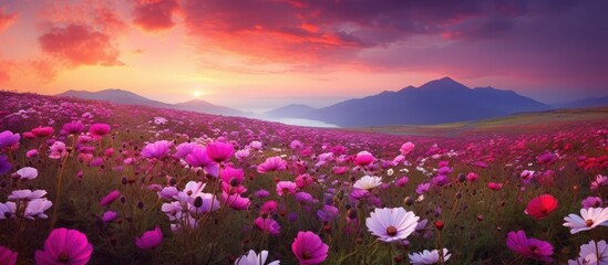 Purple pink red beautiful flowers. Creative banner. Copyspace image
