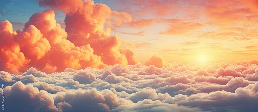 Poster beautiful cloudscape on the golden hours. creative banner. copyspace image