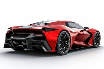 sleek red and black sports car isolated on white rear view of electric dream vehicle concept 3d automotive rendering