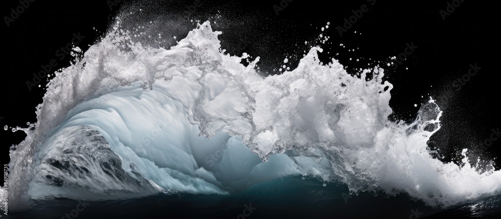 Poster sea wave with foam isolated on black background high quality photo. creative banner. copyspace image