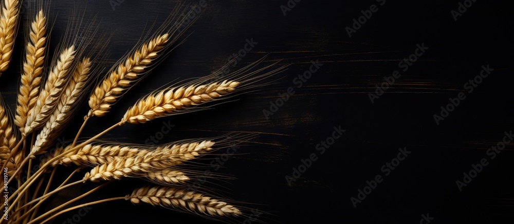 Poster ears of wheat on a black background. creative banner. copyspace image