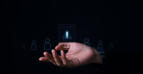 Business hand protect digital data asset and online transaction from dangerous and incorrect data...