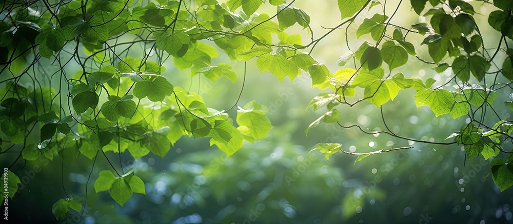 Aufkleber the soft sunlight is passing through the luscious green canopy. creative banner. copyspace image