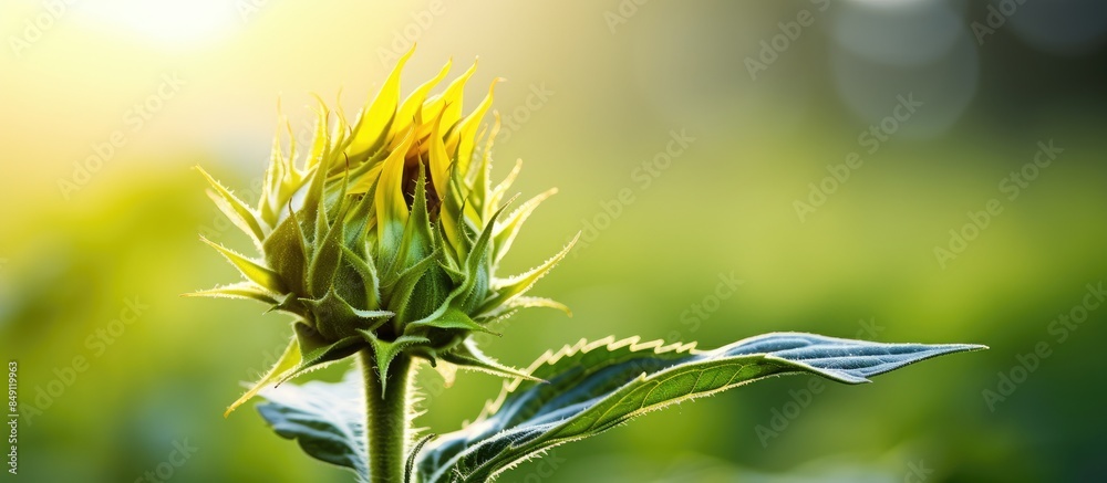 Poster sunflower bud closeup sunflower natural background. creative banner. copyspace image