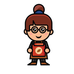 illustration of a female barista with a pack of coffee