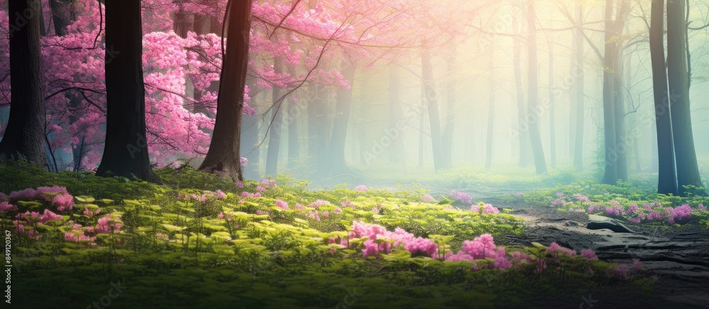 Aufkleber forest in spring. creative banner. copyspace image