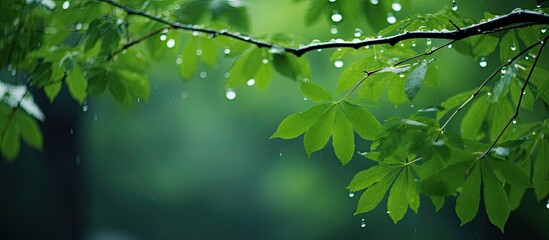 green leaves after the rain. Creative banner. Copyspace image