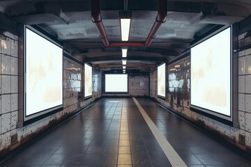 Obraz premium square billboards mockup in a grungy underground subway station 3d rendering