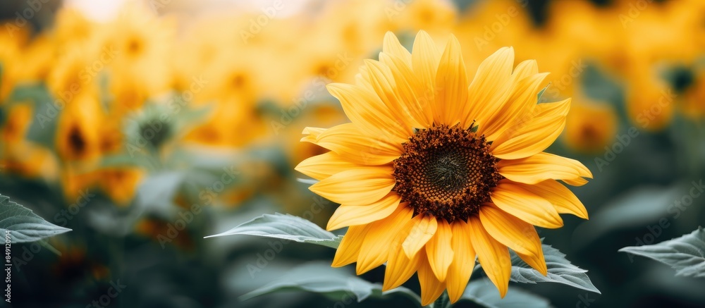 Sticker helianthus sunflower light yellow close up. Creative banner. Copyspace image