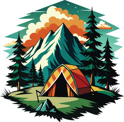 camping in the Mountains t-shirt design vector illustration, mountain landscape vector illustration,  Adventure, explore mountain theme graphic T-shirt design