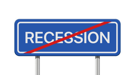 Realistic road sign end of recession isolated on white background