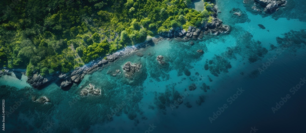 Poster aerial view of the island. creative banner. copyspace image